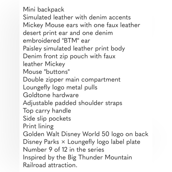 Disney Big Thunder Mountain 50th Anniversary Loungefly Backpack and Ears. - Picture 11 of 11
